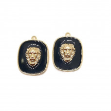 Подвеска лев квадрат черная эмаль  22х16 мм