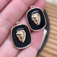 Подвеска лев квадрат черная эмаль, цвет золото 22х16 мм 