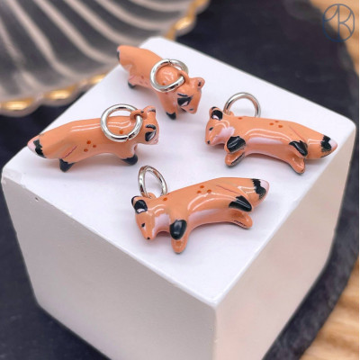 Подвеска лиса эмаль, цвет серебро 20х9 мм