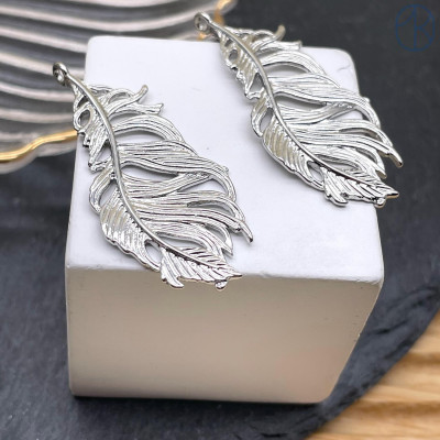 Подвеска лист, цвет серебро 40 мм