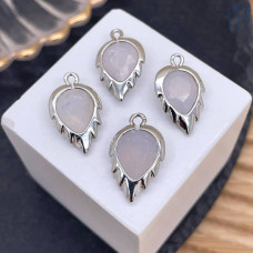 Подвеска лист огранка агат серый, цвет серебро 18 мм