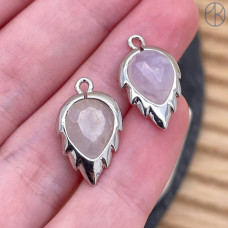 Подвеска лист огранка агат серый, цвет серебро 18 мм