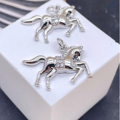 Подвеска лошадь цирконы, цвет серебро 24х20 мм 