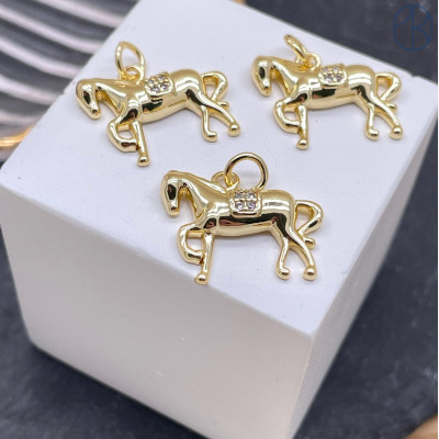 Подвеска лошадь цирконы, цвет золото 14х17 мм 