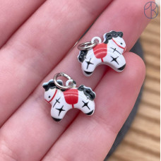 Подвеска лошадь эмаль №1, цвет серебро 12 мм