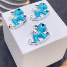 Подвеска лошадь голубая эмаль, цвет серебро 16х20 мм 