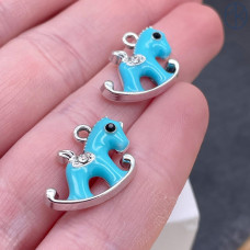Подвеска лошадь голубая эмаль, цвет серебро 16х20 мм 