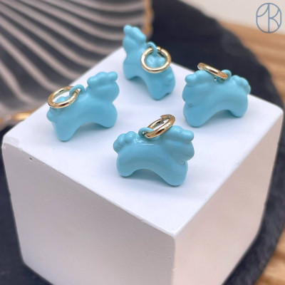 Подвеска лошадь голубая эмаль, цвет золото 12 мм