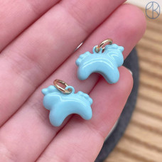 Подвеска лошадь голубая эмаль, цвет золото 12 мм