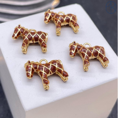 Подвеска лошадь коричневая эмаль, цвет золото 12х14 мм 