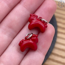Подвеска лошадь красная эмаль, цвет серебро 12 мм