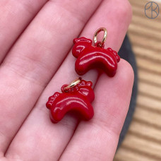 Подвеска лошадь красная эмаль, цвет золото 12 мм