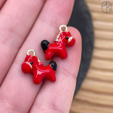 Подвеска лошадь красная эмаль, цвет золото 14х14 мм