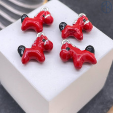 Подвеска лошадь красная эмаль, цветт серебро 14х14 мм