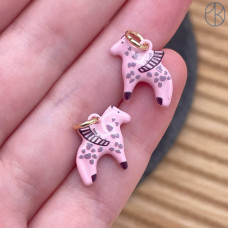 Подвеска лошадь (Пегас) розовая эмаль, цвет золото 17 мм