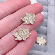 Подвеска лотос белые цирконы, цвет золото 17x19 мм
