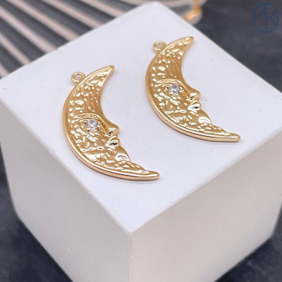 Подвеска Луна циркон, цвет золото 25х10 мм