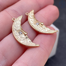 Подвеска Луна циркон, цвет золото 25х10 мм