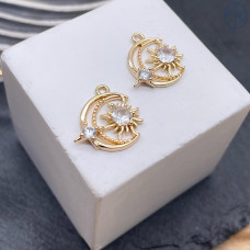 Подвеска луна и солнце с цирконами, цвет золото 15х13 мм