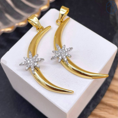 Подвеска луна и звезда, цвет золото 34 мм