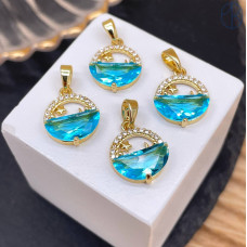 Подвеска луна и звезда голубое стекло, цвет золото 12 мм