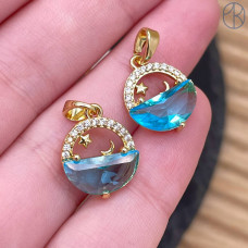 Подвеска луна и звезда голубое стекло, цвет золото 12 мм