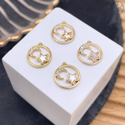 Подвеска луна и звезда круг, цвет золото 12 мм 