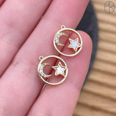 Подвеска луна и звезда круг, цвет золото 12 мм 