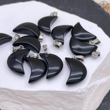 Подвеска луна (полумесяц) Агат черный, цвет серебро 19х11 мм