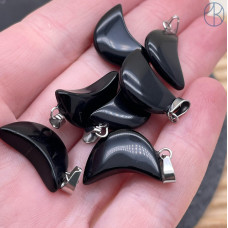 Подвеска луна (полумесяц) Агат черный, цвет серебро 19х11 мм