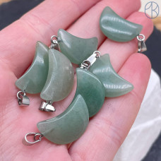 Подвеска луна (полумесяц) Авантюрин зеленый, цвет серебро 19х11 мм
