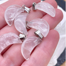 Подвеска луна (полумесяц) Горный хрусталь, цвет серебро 19х11 мм