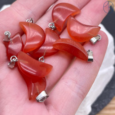 Подвеска луна (полумесяц) Кошачий глаз оранжевый (имитация), цвет серебро 19х11 мм