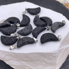 Подвеска луна (полумесяц) Лава вулканическая, цвет серебро 19х11 мм