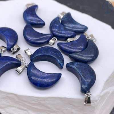 Подвеска луна (полумесяц) Лазурит (тонированный), цвет серебро 19х11 мм