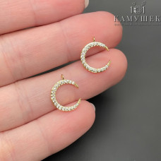 Подвеска луна с цирконами, цвет золото 12х11 мм