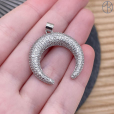 Подвеска лунница цирконы, цвет серебро 28 мм 