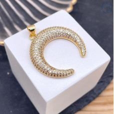 Подвеска лунница цирконы, цвет золото 28 мм 