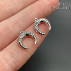 Подвеска лунница с цирконами, цвет серебро 14х13 мм