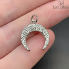 Подвеска лунница с цирконами, цвет серебро 17х16 мм