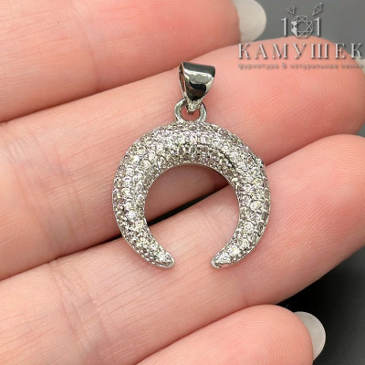 Подвеска лунница с цирконами, цвет серебро 20х18 мм