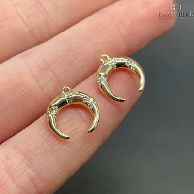 Подвеска лунница с цирконами, цвет золото 14х13 мм