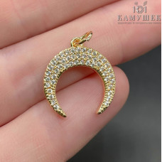 Подвеска лунница с цирконами, цвет золото 17х16 мм