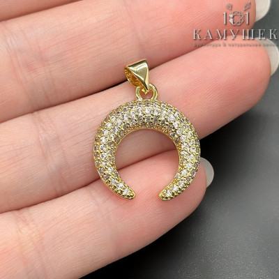 Подвеска лунница с цирконами, цвет золото 20х18 мм