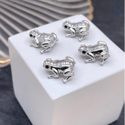 Подвеска лягушка циркон, цвет серебро 12 мм