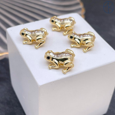 Подвеска лягушка циркон, цвет золото 12 мм