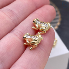 Подвеска лягушка циркон, цвет золото 12 мм
