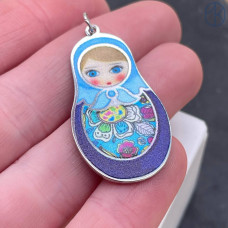 Подвеска матрешка №1, цвет серебро 38х21 мм 