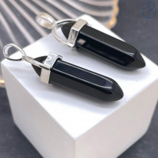 Подвеска маятник Агат черный, цвет серебро 42х9 мм