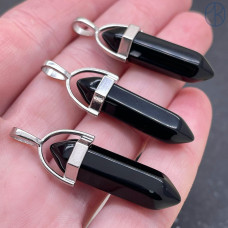 Подвеска маятник Агат черный, цвет серебро 42х9 мм